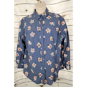 Duluth Trading Co Floral Vented Tunic Top 1X Button Down Nylon Roll Sleeves